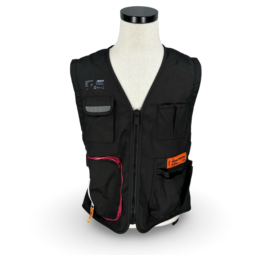 Heron Preston Black Utility Vest Pockets Reflective Men's Size L Streetwear